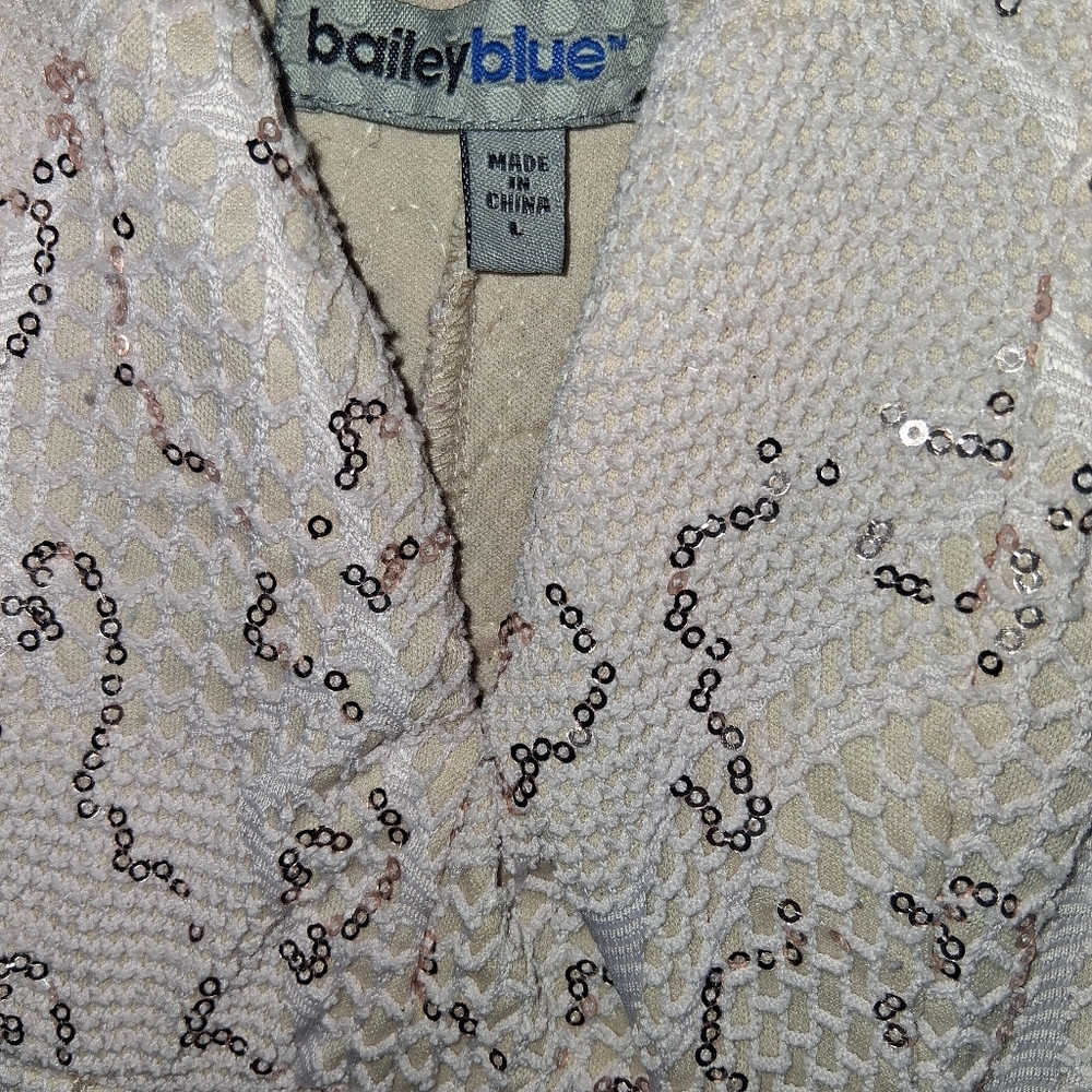 Bailey Blue V Neck Light Pink/Beige Gold Sequin Dress Large - Picture 5 of 8